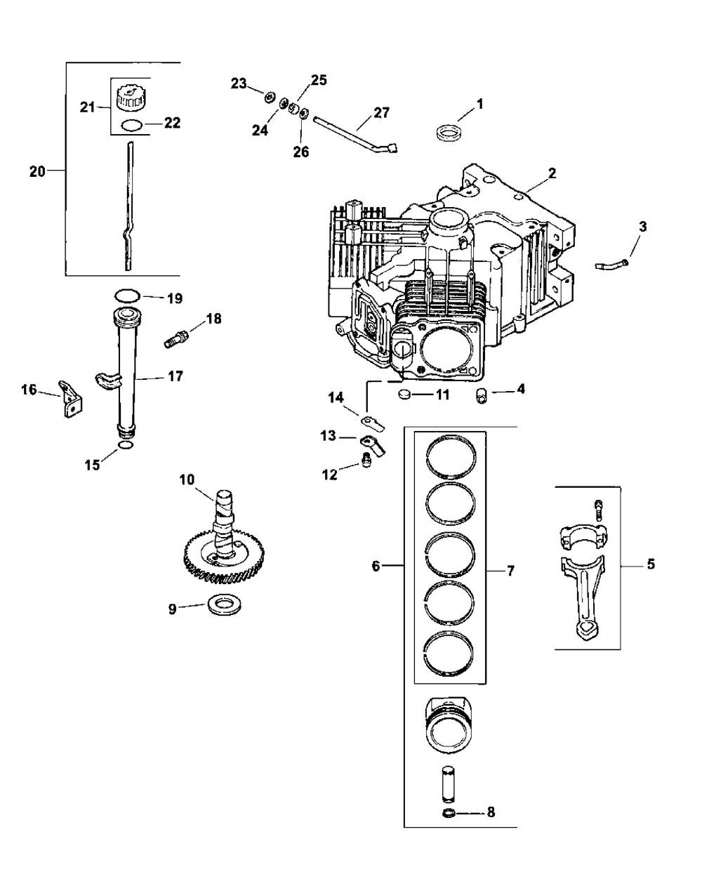 Cv745-0006 Crankcase Diagram and Parts List for M60-KHEFI 53AB5HEX750-28-HP Cub Cadet Lawn Tractor